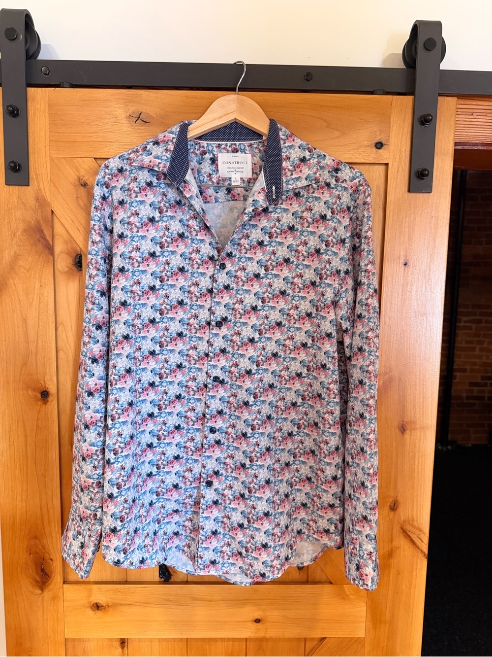 Contrast-Collar Blue Floral Button-Down Shirt